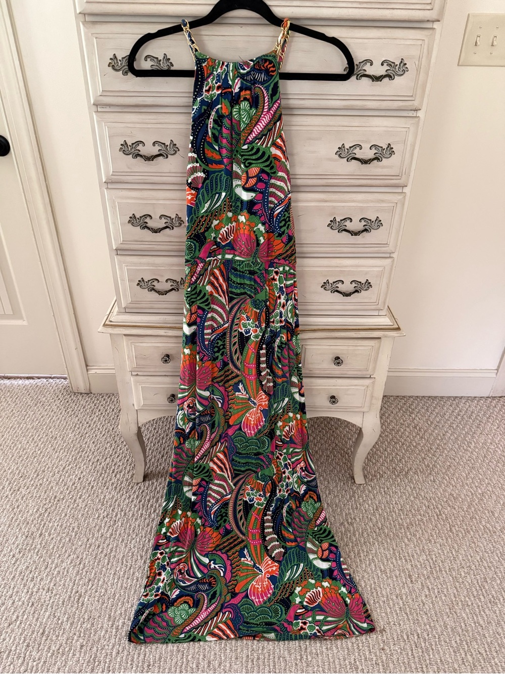 Laundry By Shelli Segal Multicolor Tropical Print Chain Halter Keyhol Maxi Dress - Picture 3 of 8